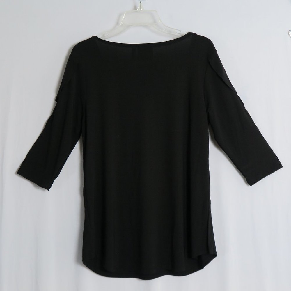 VECCELI ITALY Black Ruffled 3/4 Sleeve Slinky Top Size M - Picture 6 of 6